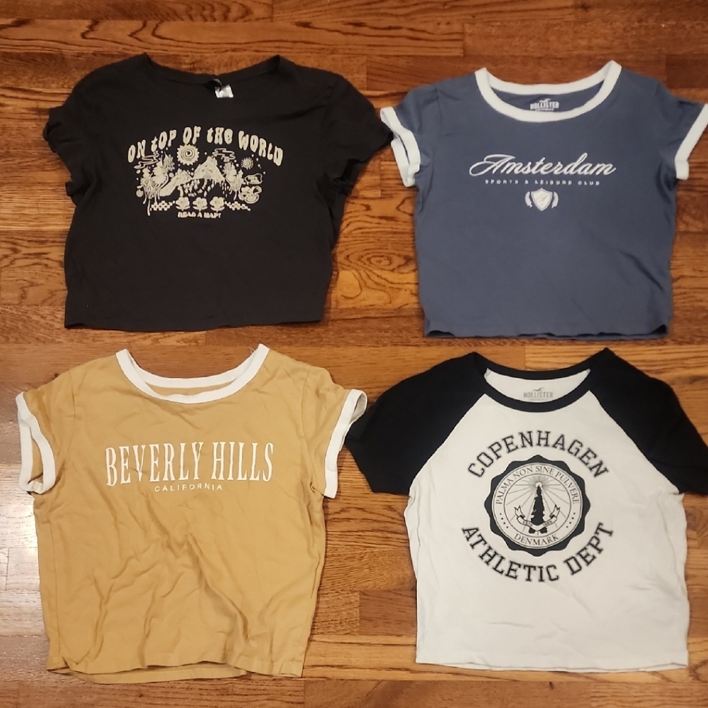 Hollister Short Sleeve Crop Tees - Black, Blue, Tan, White